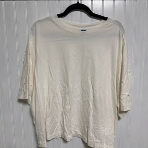 Old Navy Short Sleeve Tee with pearl sleeves- Cream